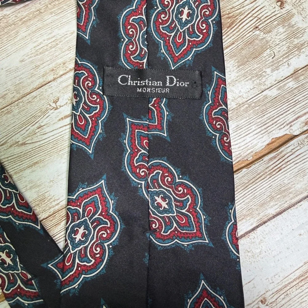 Christian Dior Tie Mens OS Black Medallion Paisley Silk Monsieur Necktie